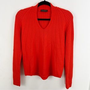 Franco Ziche Orange V-Neck 100% Wool Pullover Sweater Size 8